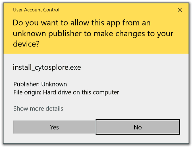 Cytosplore Installer Admin Rights Dialog