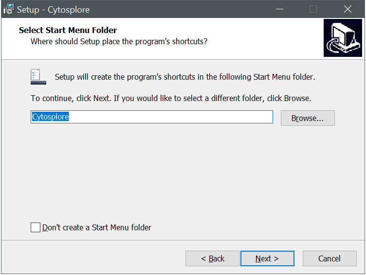 Cytosplore Installer Start Menu Dialog