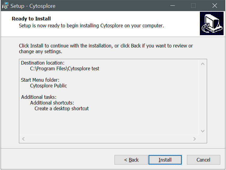 Cytosplore Installer Summary Dialog